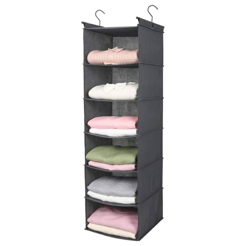6 Tier Shelf Hanging Closet Organizer, Closet Hanging Shelf with 2 Sturdy Hooks for Storage