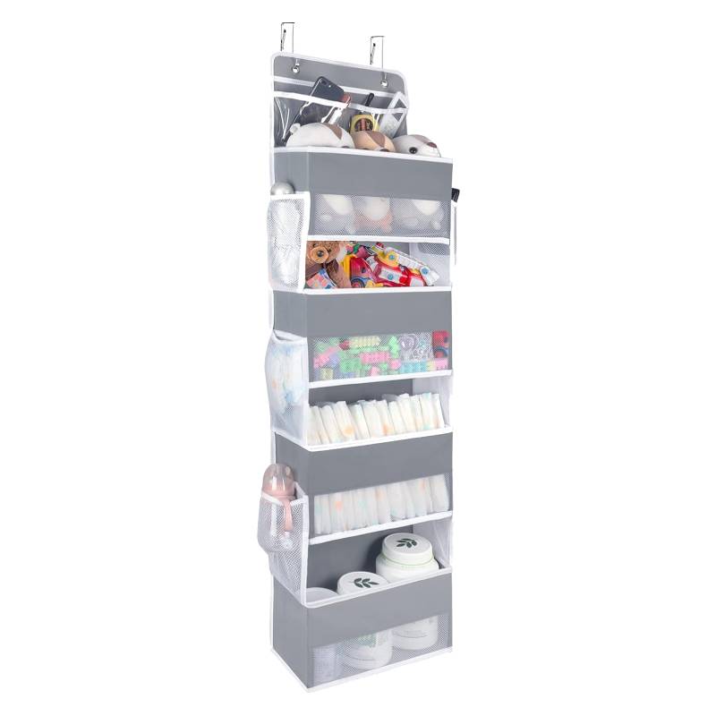 5 Shelf Door Hanging Organizer  Door Storage with 4 Large Compartments and 2 Small PVC Pockets