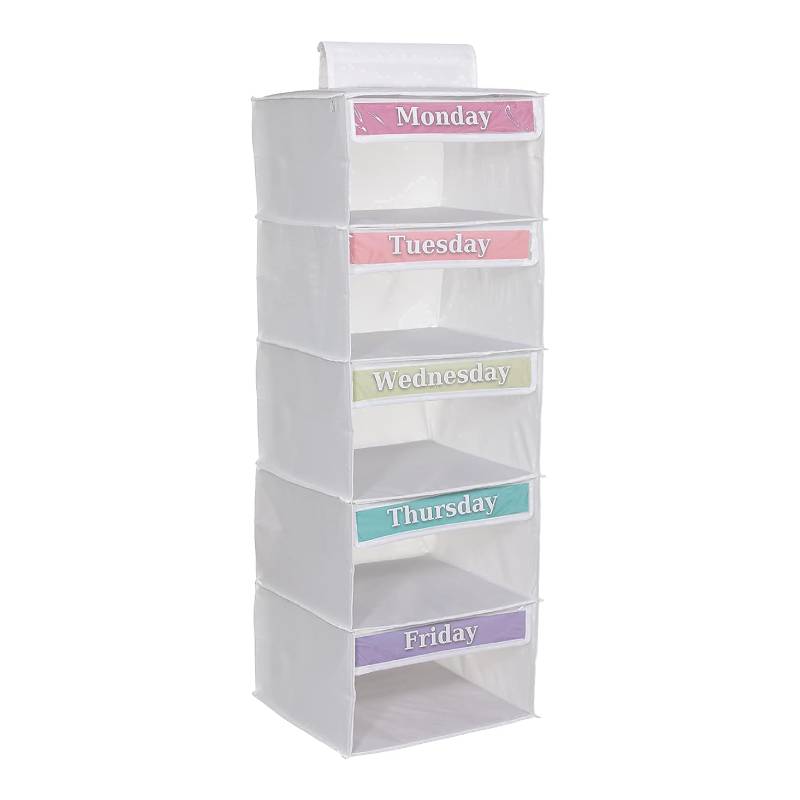 5-Shelf Weekly/Weekday Clothes Organizer for Kids (33”) School/Day of The Week