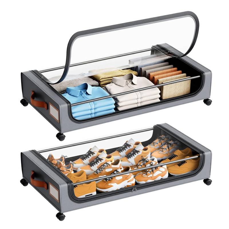 Underbed Storage Containers with Wheels Clear Lid Drawer Bins Bag for Organizing Shoes