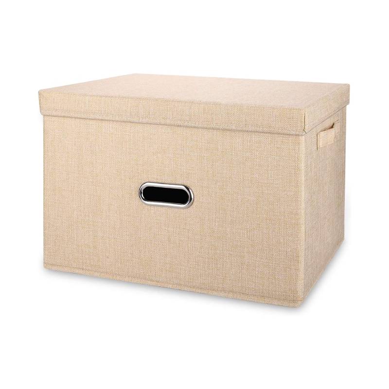 Linen Fabric Collapsible Storage Bins with Removable Lids and Handles