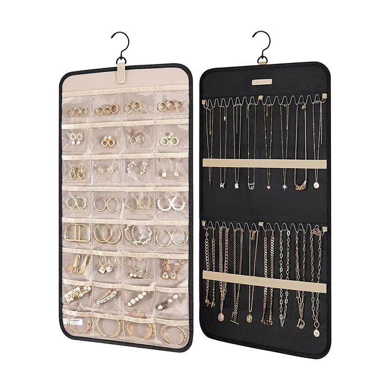 Anti-tangle Hanging Jewelry Organizer Hanger for Necklace Earrings Rings with 20 Jewelry Bags