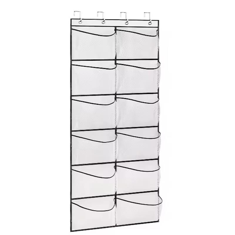 Door shoe storage rack with 12 large mesh pockets, boot hanging storage, shoe rack suitable for wardrobe white