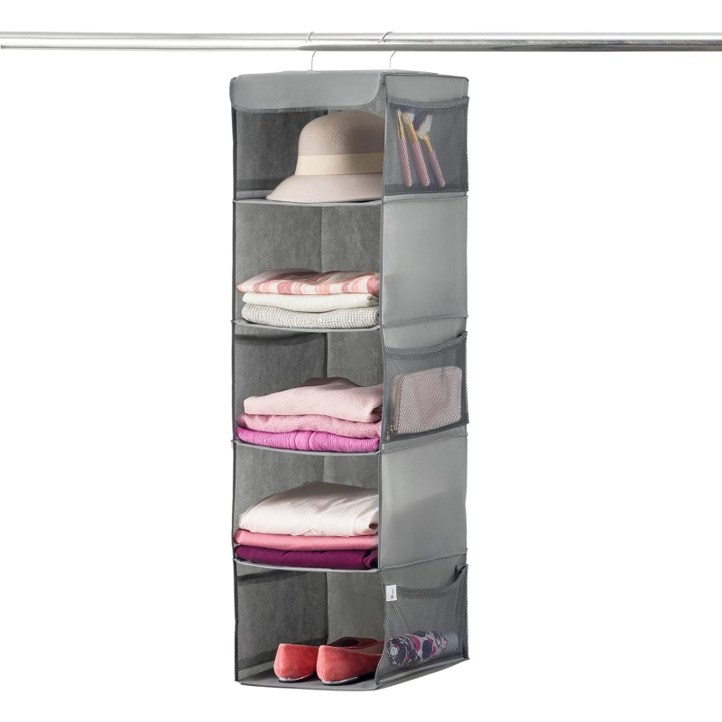 Hanging Closet Organizer, 5-Shelf - Hanging Storage Organizer Shelves for Clothes
